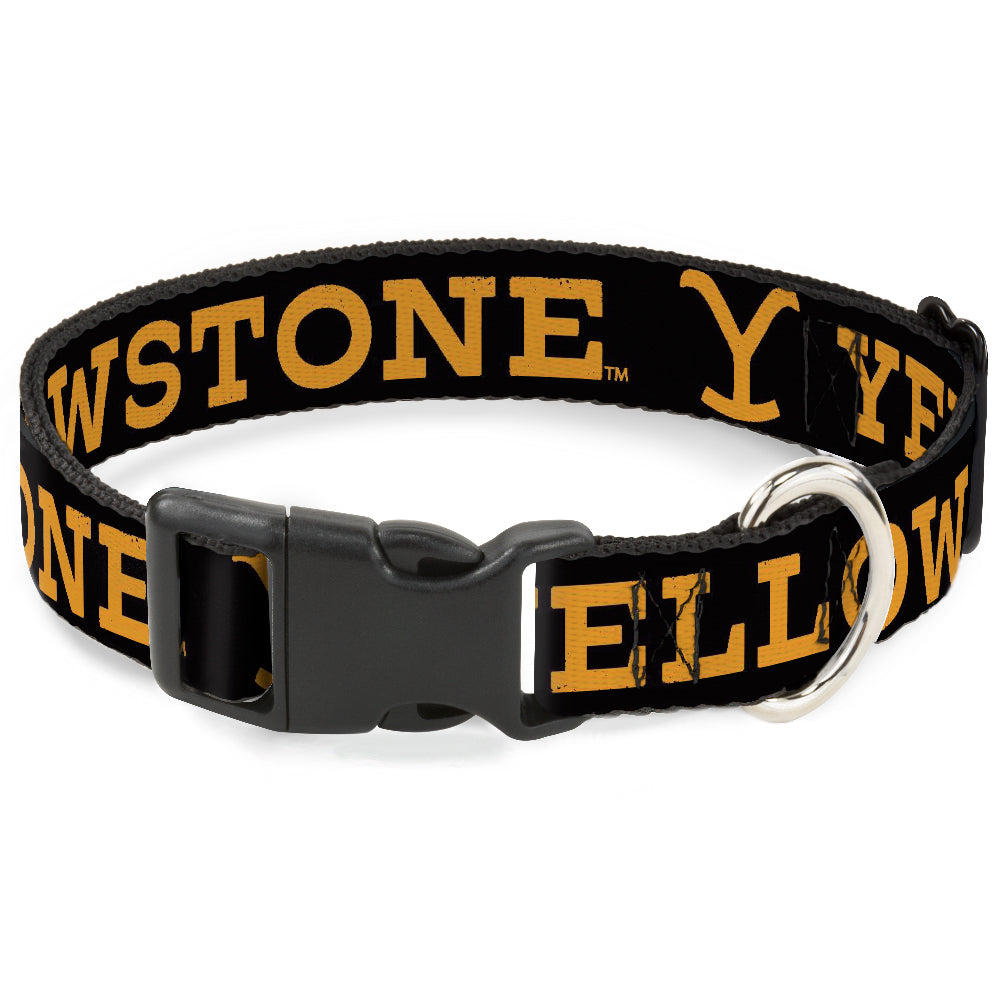 Plastic Clip Collar - YELLOWSTONE Text and Y Logo Weathered Black/Orange