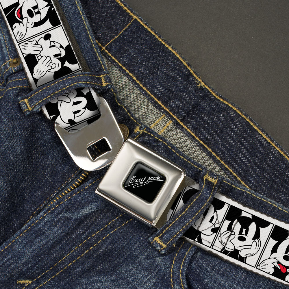 MICKEY MOUSE Autograph Full Color Black/White Seatbelt Belt - Mickey Mouse Expression Blocks White/Black/Red Webbing