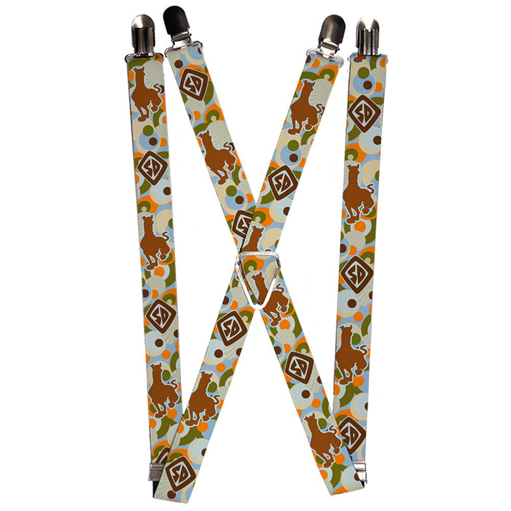 Suspenders - 1.0&quot; - Scooby Doo Pose Silhouette SD Dog Tag Dots Blue Tan Orange Olive Browns