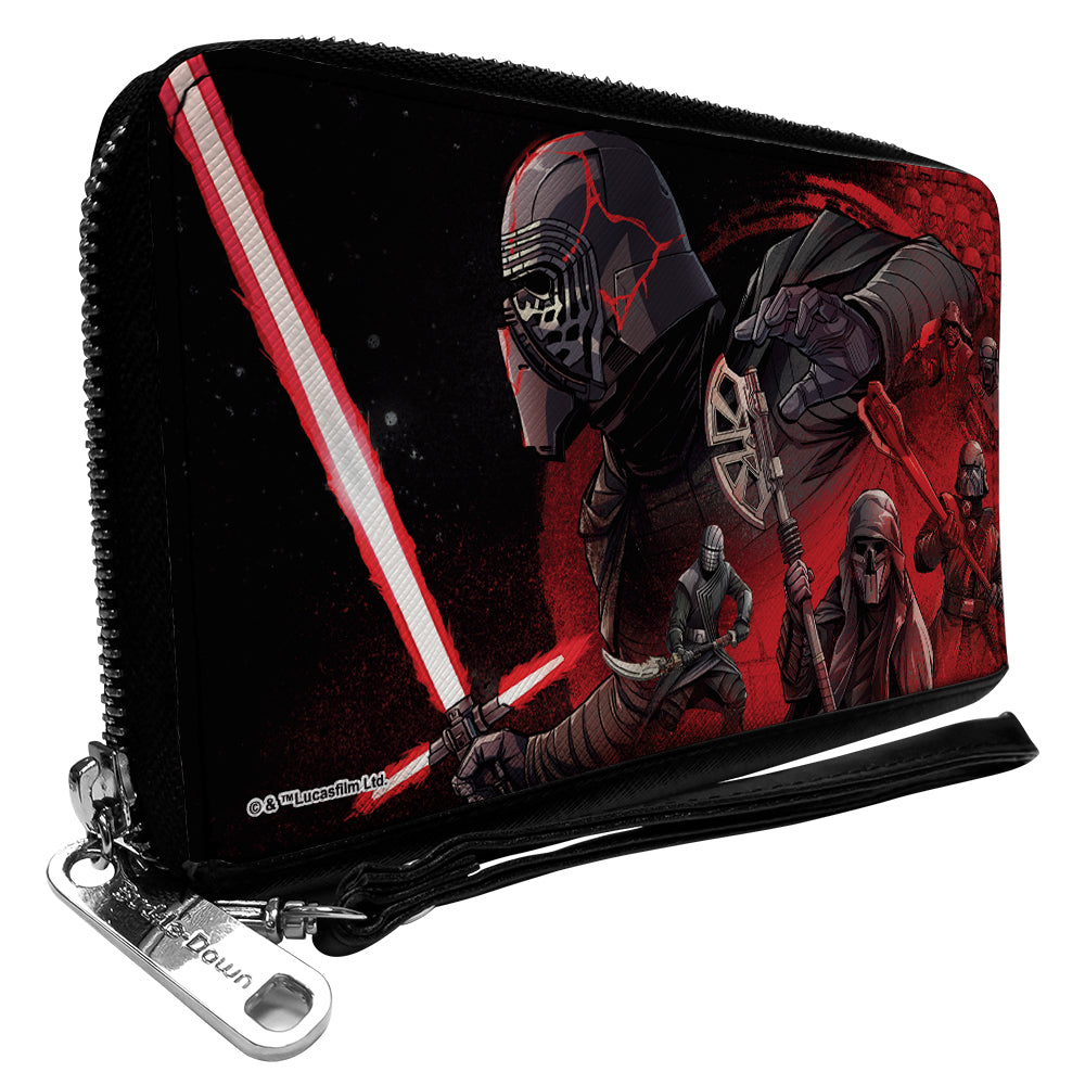 Women&#39;s PU Zip Around Wallet Rectangle - The Rise of Skywalker Kylo Ren and the Knights of Ren Group Pose Black Reds