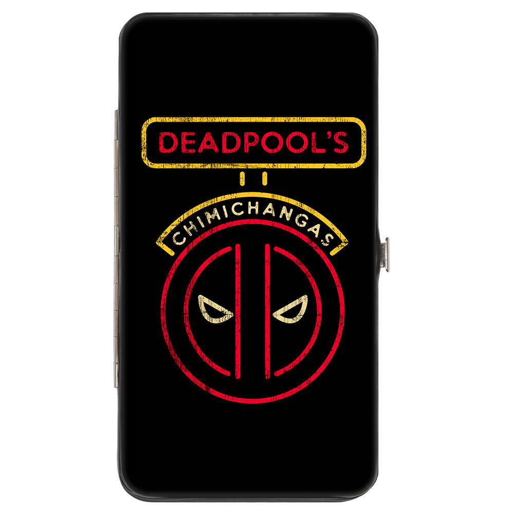 MARVEL DEADPOOL Hinged Wallet - Deadpool DEADPOOL&#39;S CHIMICHANGAS Logo + THE DESPICABLE FOOD TRUCK Chimichanga Pose Black Red Yellow