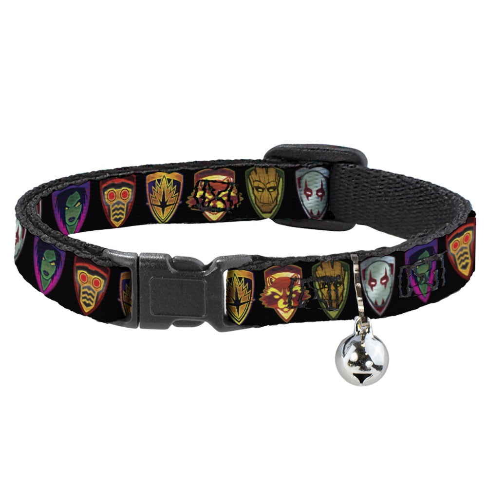 GUARDIANS OF THE GALAXY - EVERGREEN Cat Collar Breakaway - Guardians of the Galaxy Badge 5-Character Icons Black Multi Color