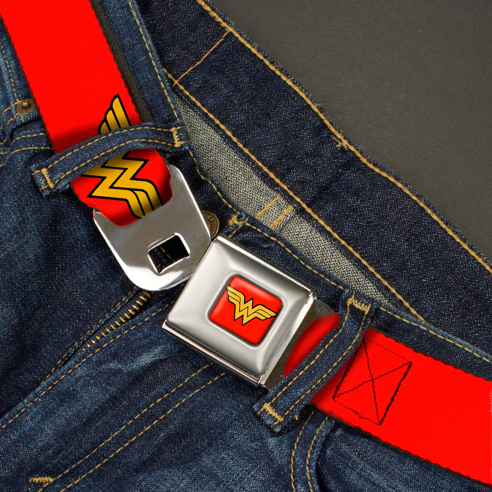 Wonder Woman Logo Full Color Red Seatbelt Belt - Wonder Woman Logo Red Webbing