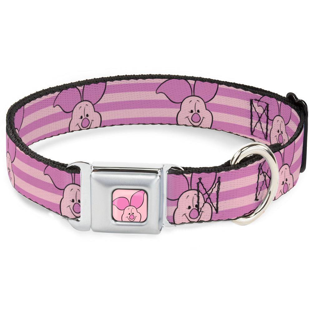 Winnie the Pooh Piglet Expression Close-Up Pink Seatbelt Buckle Collar - Winnie the Pooh Piglet Expression Close-Up Stripe Pinks