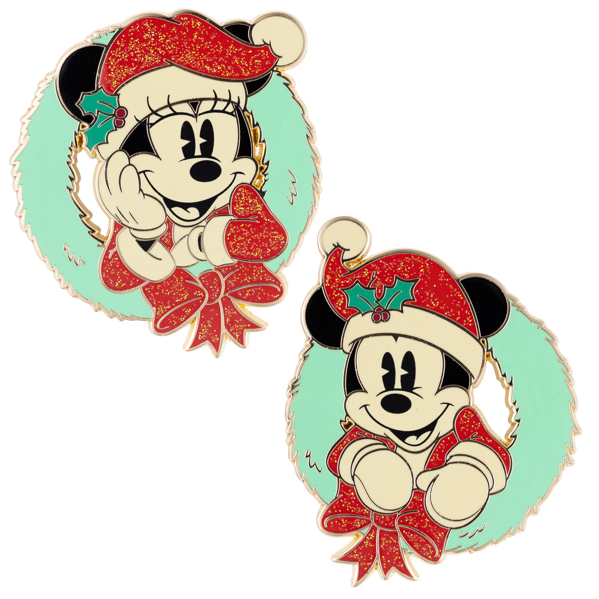 Disney Retro Holiday Mickey and Minnie Mouse Pin Set Collectible Trading Pin