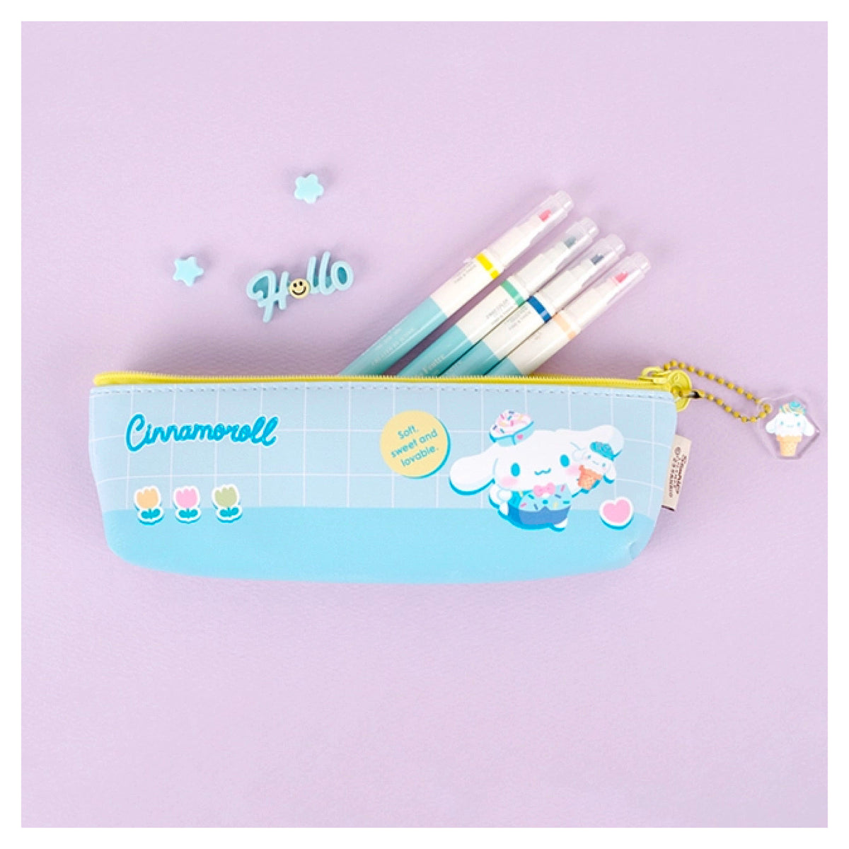 Sanrio Adorable Characters Charm Pencil Case Pouch - Cinnamoroll