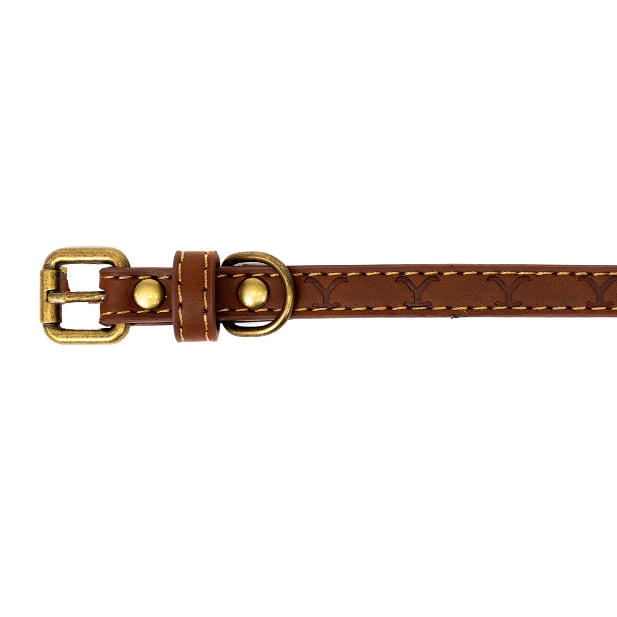 Vegan Leather Dog Collar - Yellowstone Dutton Ranch Logo Debossed Brown PU Leather