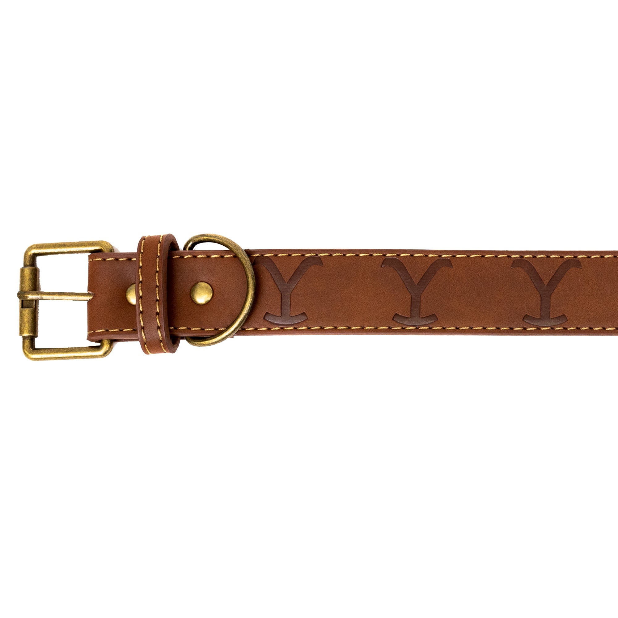 Vegan Leather Dog Collar - Yellowstone Dutton Ranch Logo Debossed Brown PU Leather