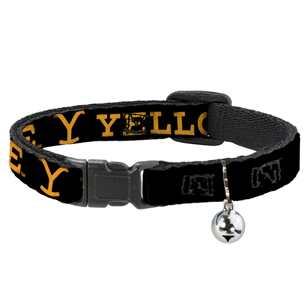 Breakaway Cat Collar with Bell - YELLOWSTONE Text and Y Logo Weathered Black/Orange