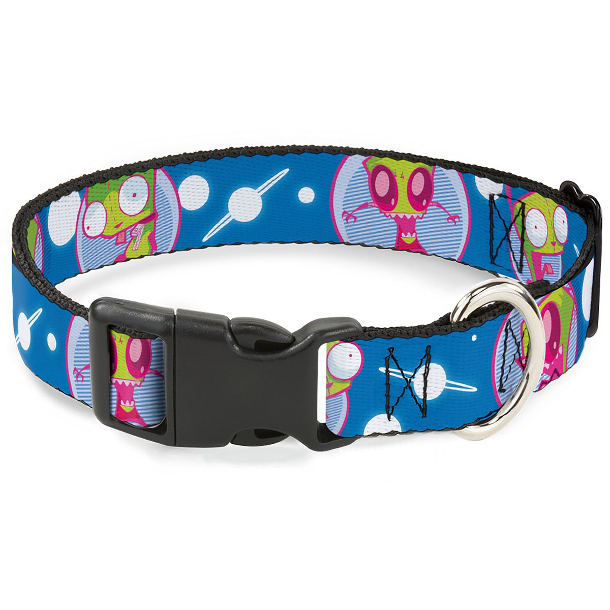 Plastic Clip Collar - Invader Zim and GIR Poses and Planets Blue/White