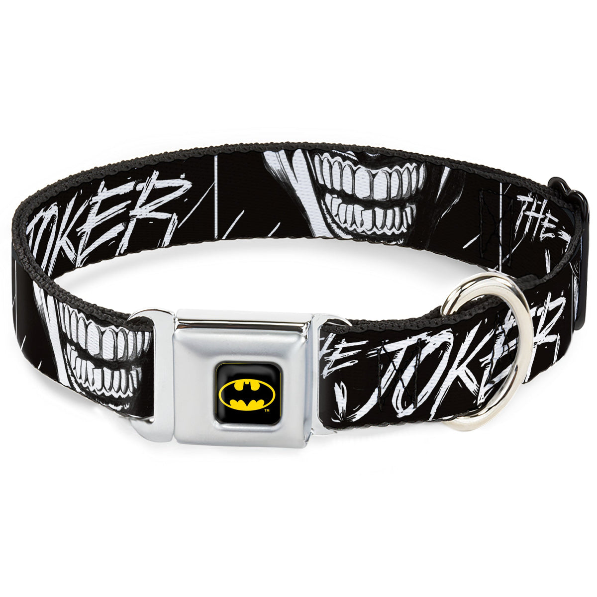 Batman Black/Yellow Seatbelt Buckle Collar - THE JOKER Smiling Eyes Sketch Close-Up Black/White