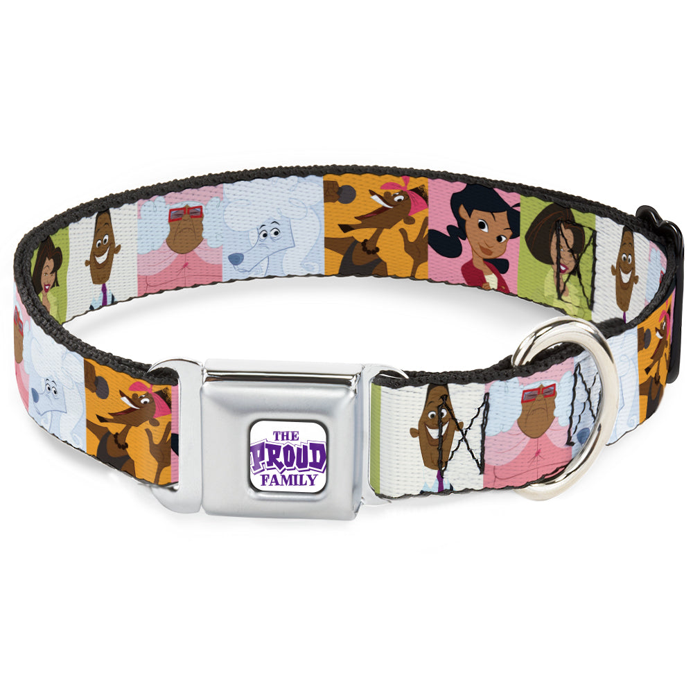 THE PROUD FAMILY Title Logo Full Color White/Purple Seatbelt Buckle Collar - The Proud Family 6-Character Block Poses