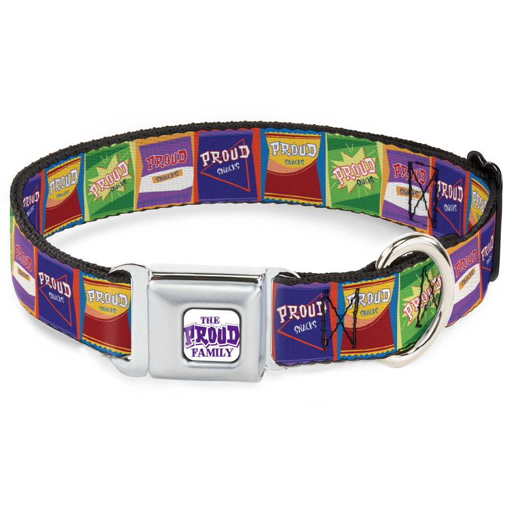 THE PROUD FAMILY Title Logo Full Color White/Purple Seatbelt Buckle Collar - The Proud Family PROUD SNACKS Logo Blocks Multi Color