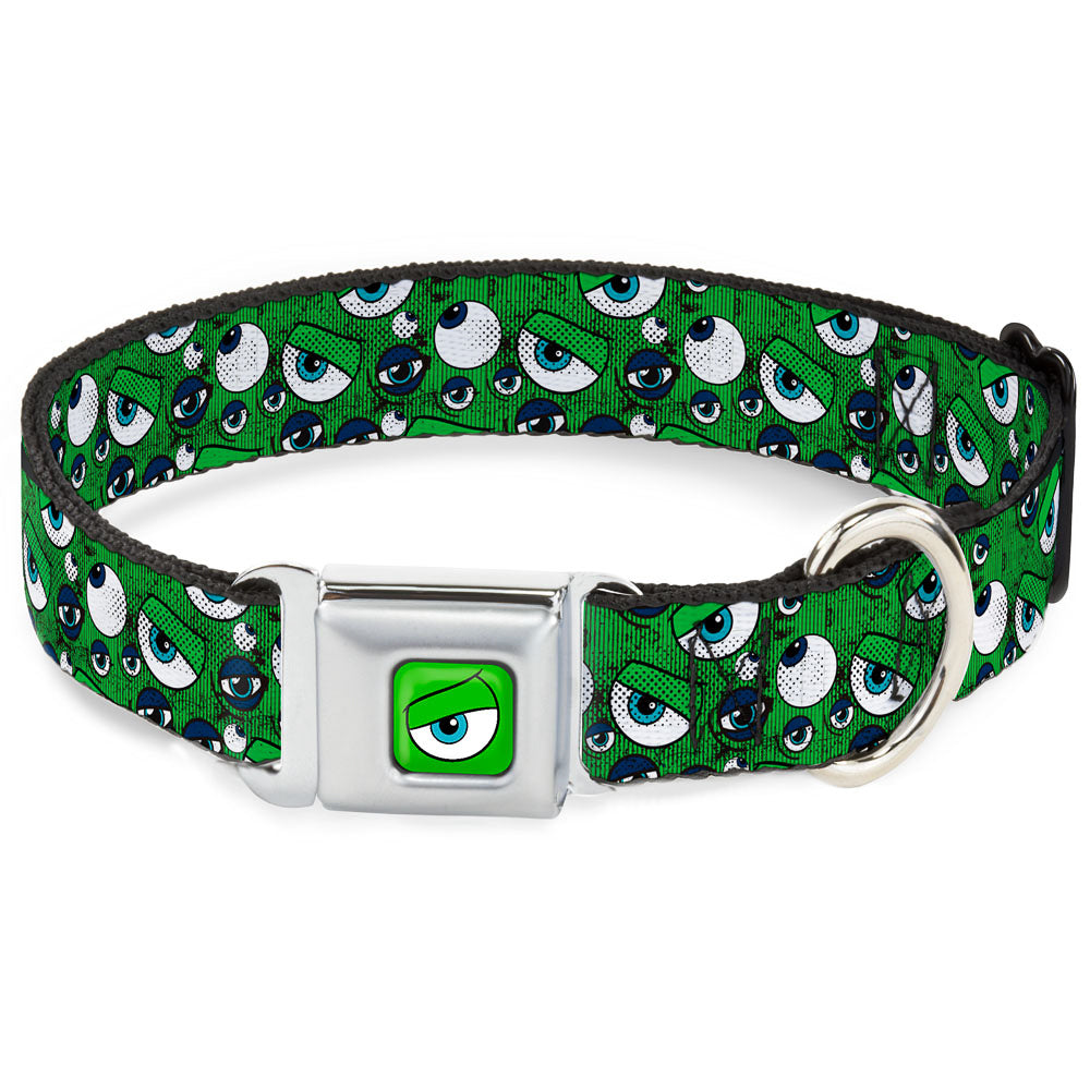 Monsters Eye CLOSE-UP Seatbelt Buckle Collar - Monsters Inc. Eye Collage Weathered Greens/Blues