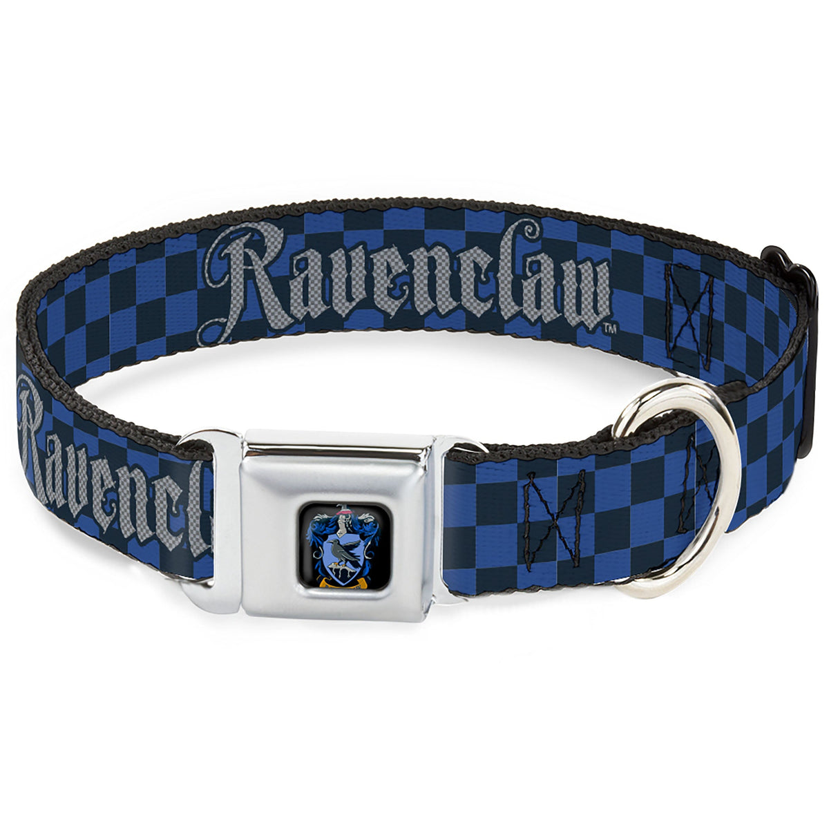 Ravenclaw Crest Full Color Seatbelt Buckle Collar - Harry Potter RAVENCLAW Checker Blues/Grays