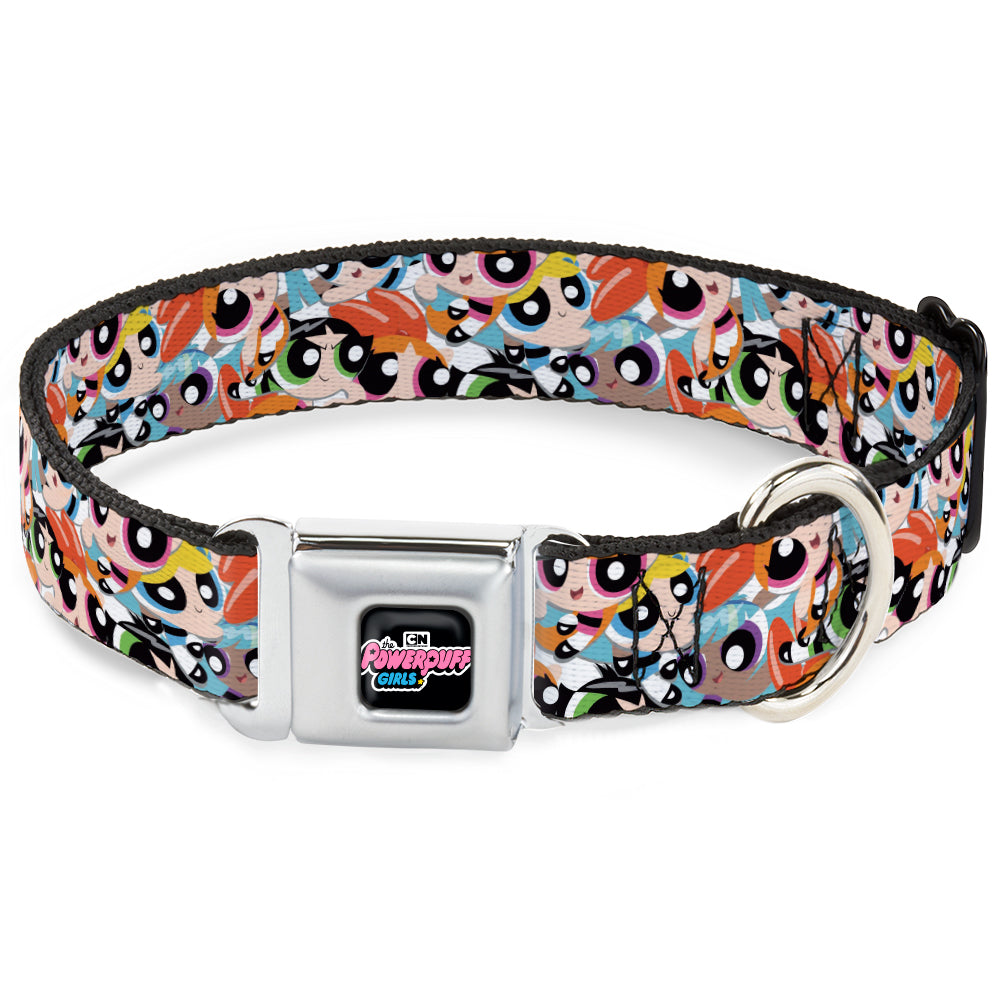 THE POWERPUFF GIRLS Animated Series Title Logo Full Color Black Seatbelt Buckle Collar - The Powerpuff Girls Expressions Stacked