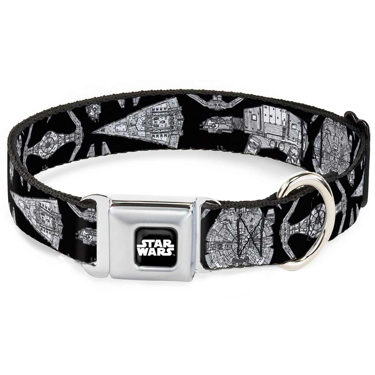 STAR WARS Logo Full Color Black/White Seatbelt Buckle Collar - Star Wars Ships and Vehicles Black/Grays