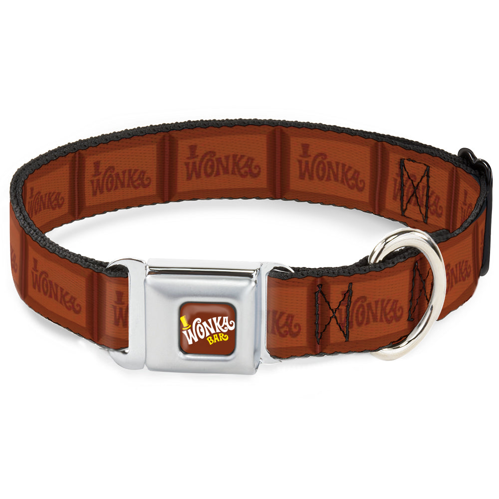 Willy Wonka and the Chocolate Factory WONKA BAR Logo Full Color Brown/Yellow/White Seatbelt Buckle Collar - Willy Wonka and the Chocolate Factory WONKA Chocolate Bar Browns