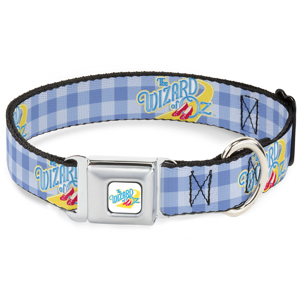THE WIZARD OF OZ Logo Full Color White Seatbelt Buckle Collar - THE WIZARD OF OZ Logo Gingham Checker Blues