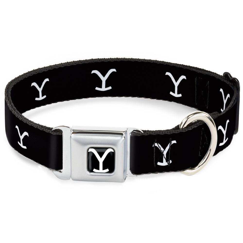 Yellowstone Y Logo Full Color Black/White Seatbelt Buckle Collar - Yellowstone Y Logo Black/White