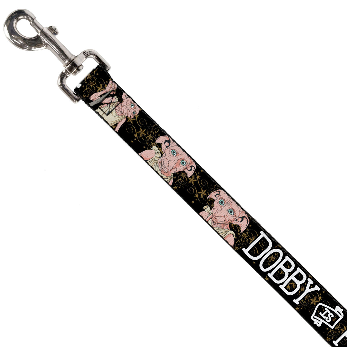 Dog Leash - DOBBY IS FREE/3-Dobby Poses Star Swirls Black/Gold/White