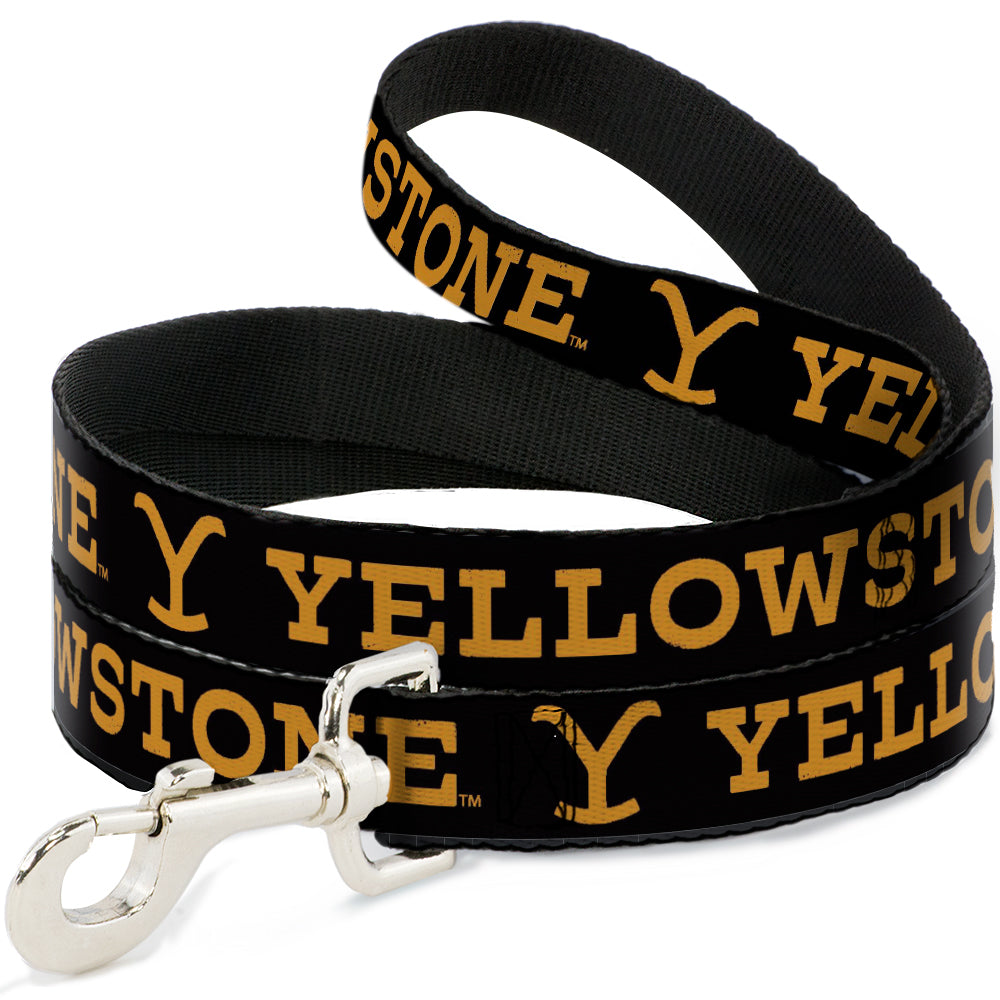 Dog Leash - YELLOWSTONE Text and Y Logo Weathered Black/Orange