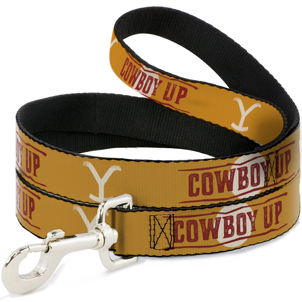 Dog Leash - Yellowstone Y Logo COWBOY UP Text Yellow/Red/White