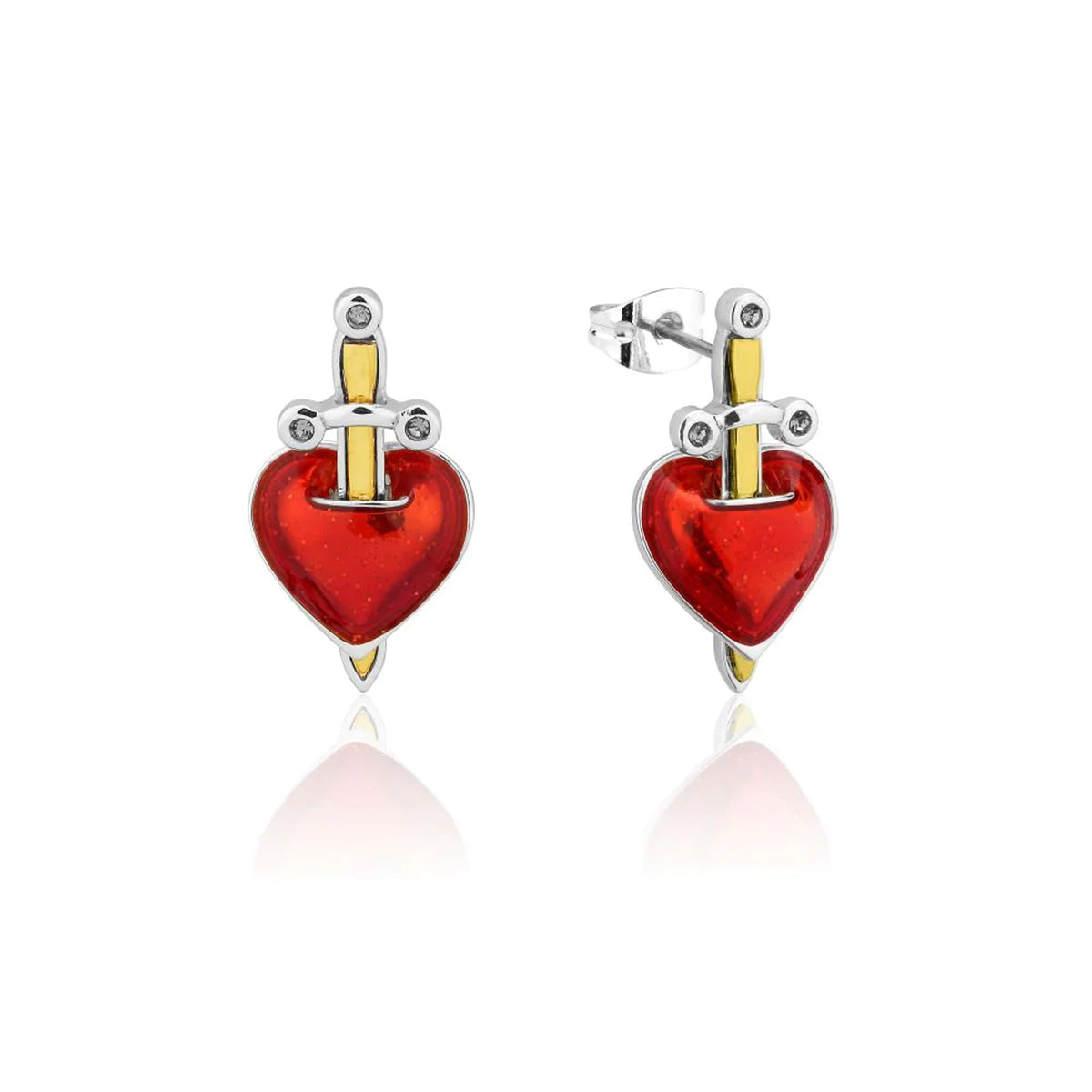 Disney Evil Queen Heart &amp; Dagger Stud Earrings - White Gold