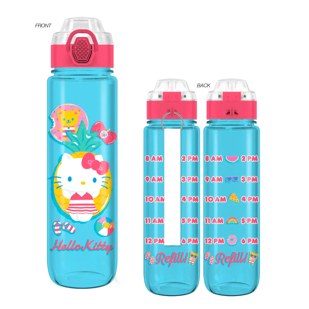 Hello Kitty 33oz. Plastic Water Bottle w Locking Lid &amp; Strap