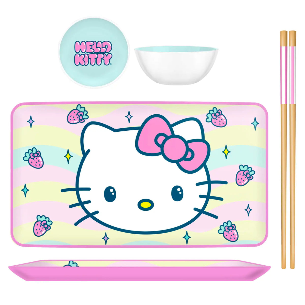 Hello Kitty Face and Strawberries 3pc Ceramic Sushi Set