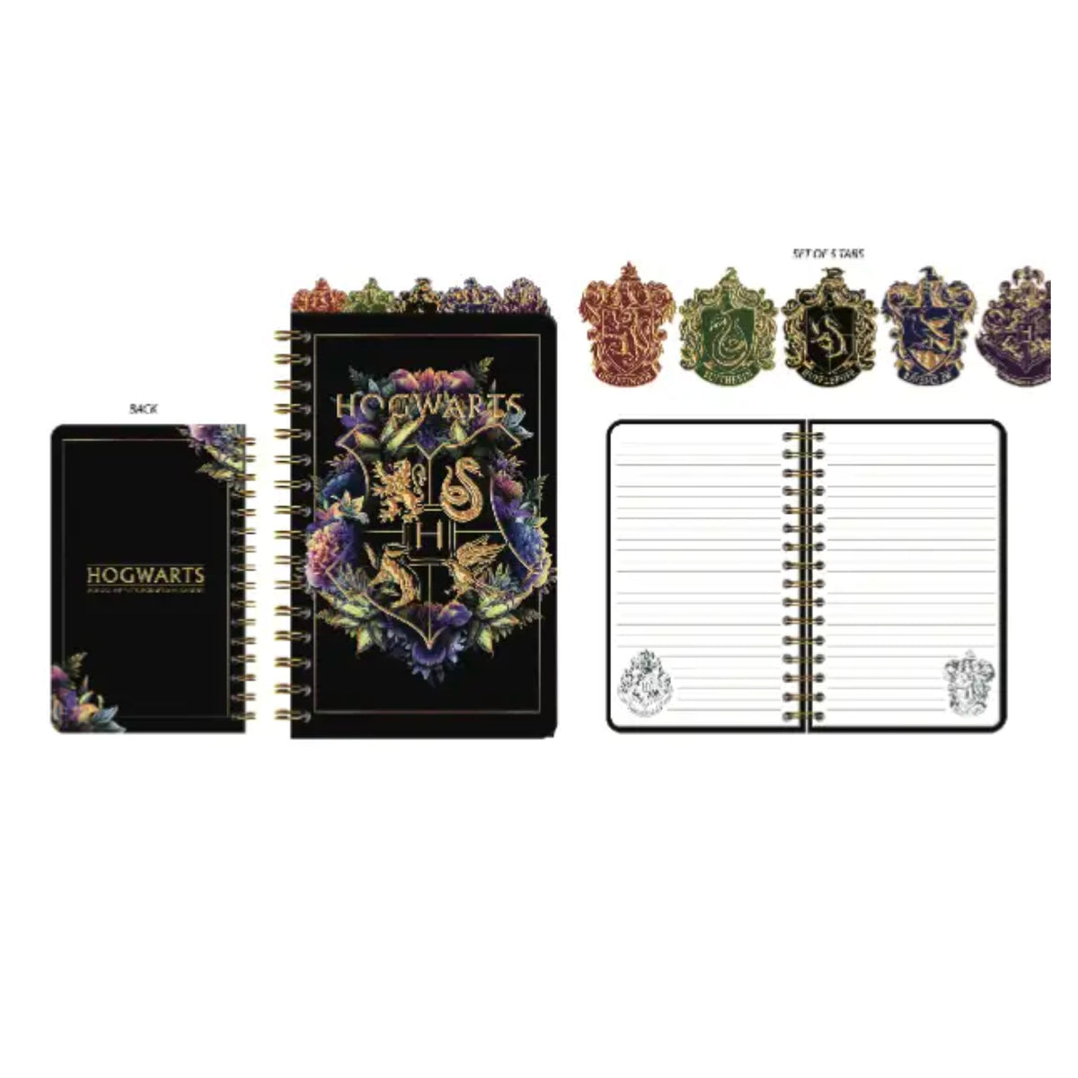 Harry Potter Hogwarts Crests 8&quot; X 5&quot; Spiral Tabbed Notebook