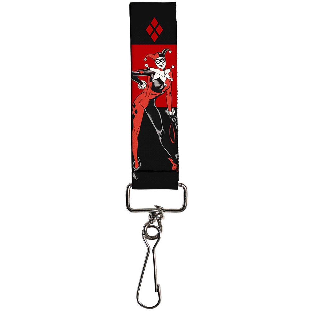 Key Fob - 1.0&quot; - Harley Quin Standing Pose/Diamonds Black/Red