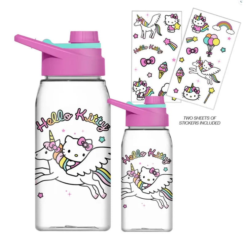 Sanrio Hello Kitty on Unicorn 20oz Water Bottle with Sticker Set