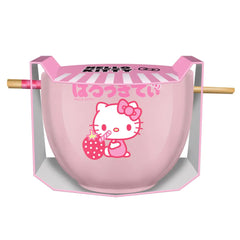 Hello Kitty Strawberry 20oz Ceramic Ramen Bowl with Chopsticks