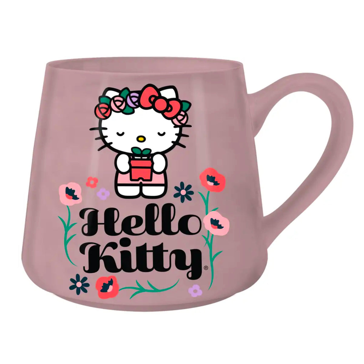 Hello Kitty Flower Badge 14oz Tapered Pottery Mug