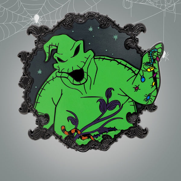 a green cartoon character with black and silver frame