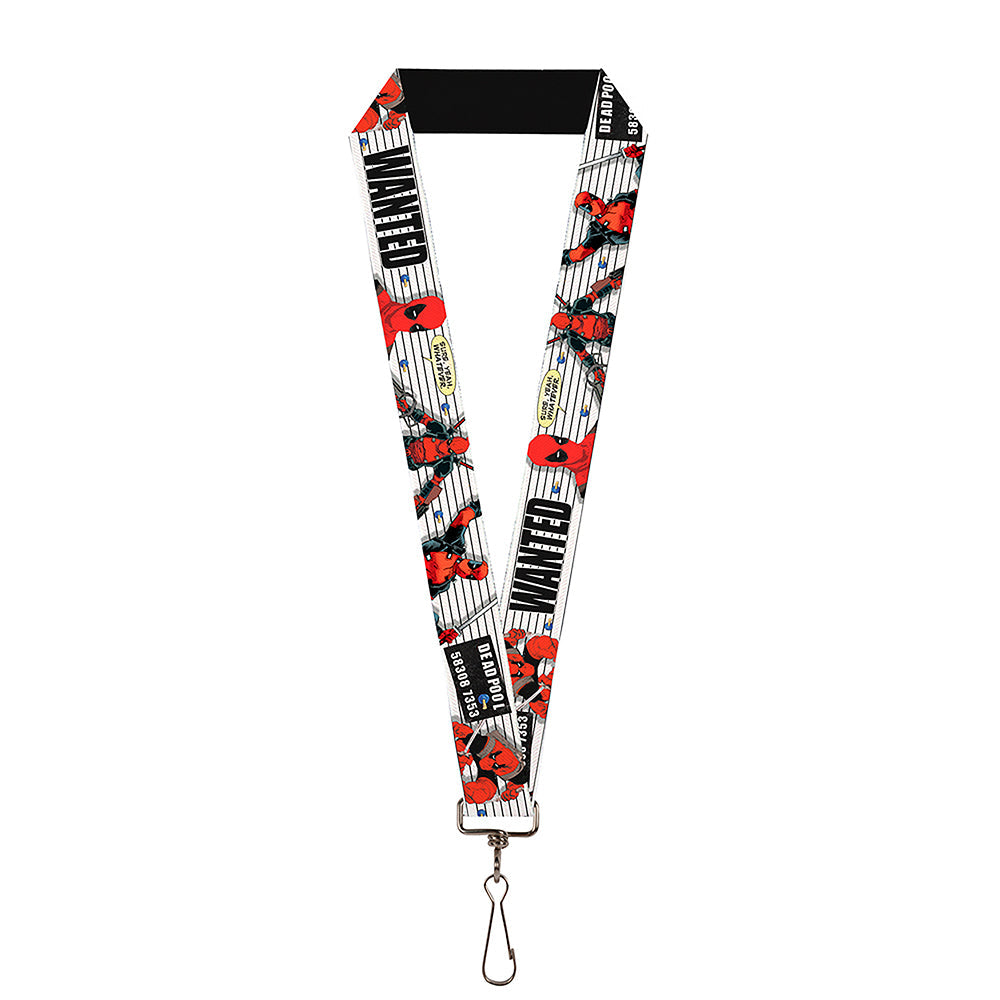 MARVEL DEADPOOL Lanyard - 1.0&quot; - DEADPOOL WANTED Action Poses Lineup Quote Bubble SURE, YEAH, WHATEVER White Black