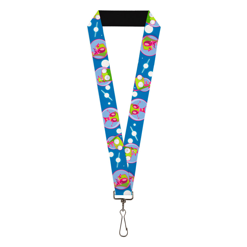 Lanyard - 1.0&quot; - Invader Zim and GIR Poses and Planets Blue/White