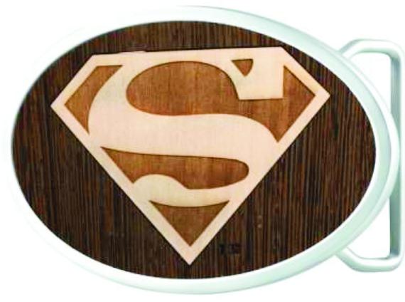 Superman Logo Framed Marquetry Black Walnut/Maple - Chrome Oval Rock Star Buckle