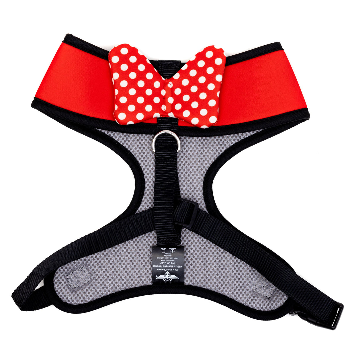 Pet Harness - Minnie Mouse Ears and Bow Icon with Autograph Red and Bow Applique Polka Dot Red/White