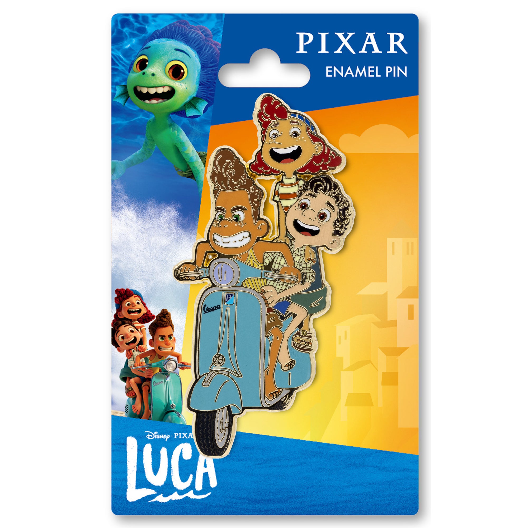 Pixar Luca Alberto and Giulia on Vespa Jumbo Collectible Trading Pin