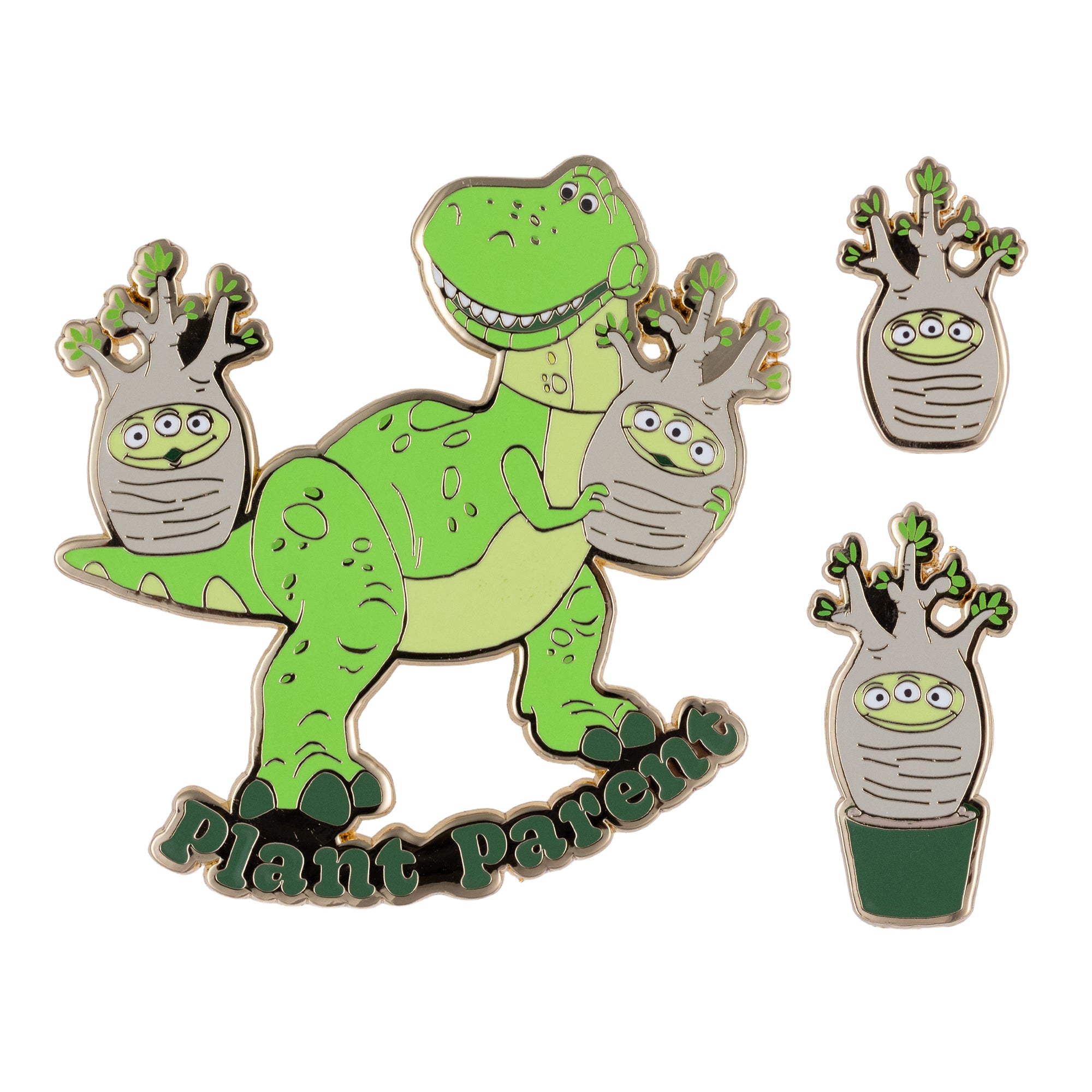 Pixar Toy Story Rex Plant Parent with Alien Plants 3 Piece Set Collectible Trading Pins