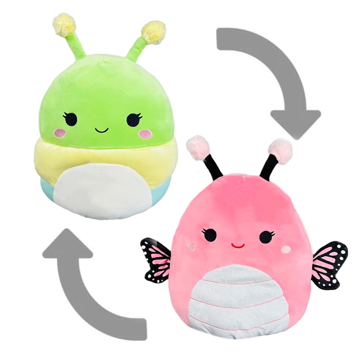 Squishmallow - Flipamallow 12&quot; Rutabaga the Caterpillar &amp; Andreina the Monarch Butterfly