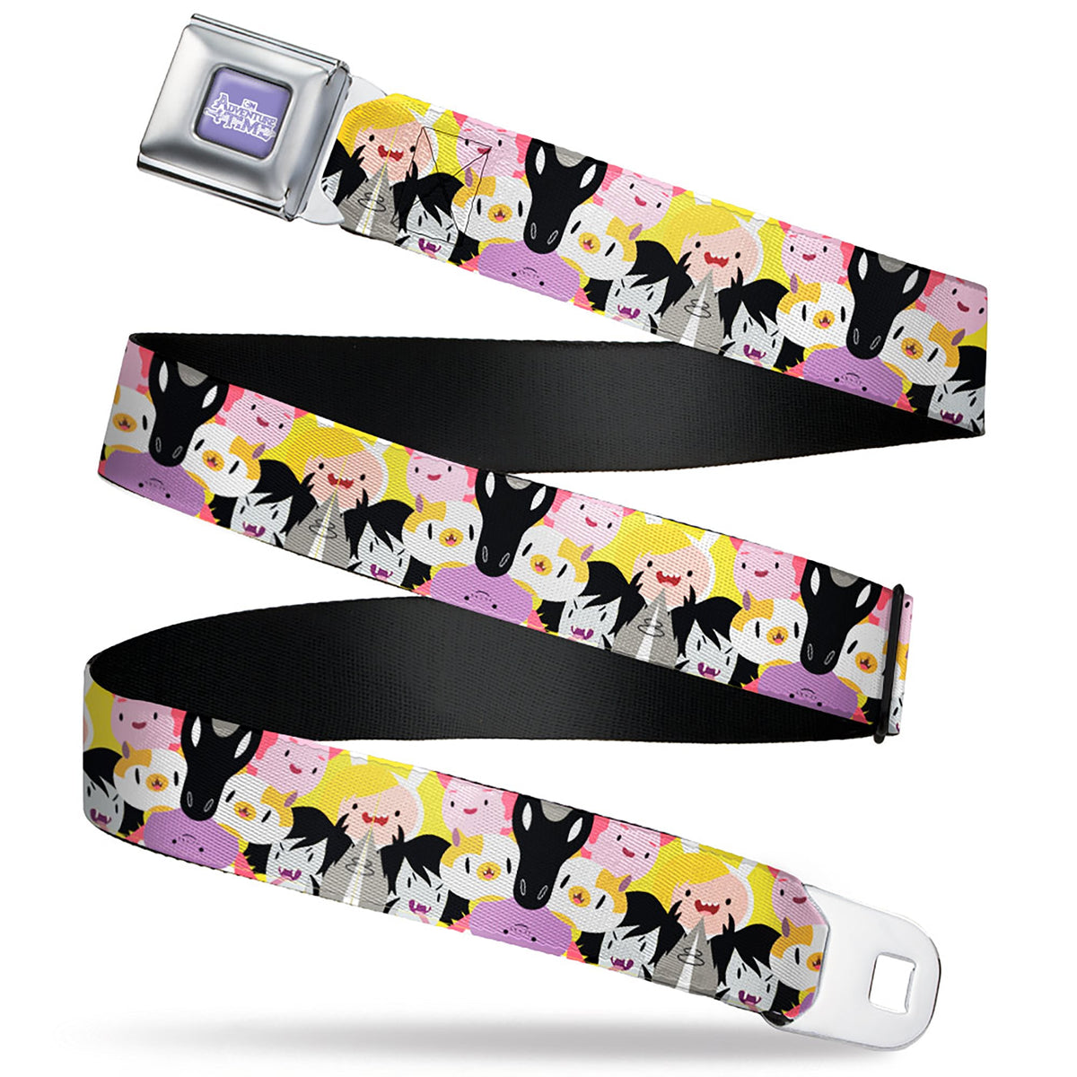 ADVENTURE TIME Title Logo Full Color Lavender/White Seatbelt Belt - Adventure Time Characters Stacked Webbing
