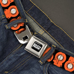 SOUTH PARK Title Logo Full Color Black/White Seatbelt Belt - South Park Kenny Flip Poses Black Webbing