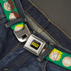 SOUTH PARK Title Logo Full Color Black/Yellow Seatbelt Belt - South Park Kids Faces Green Webbing