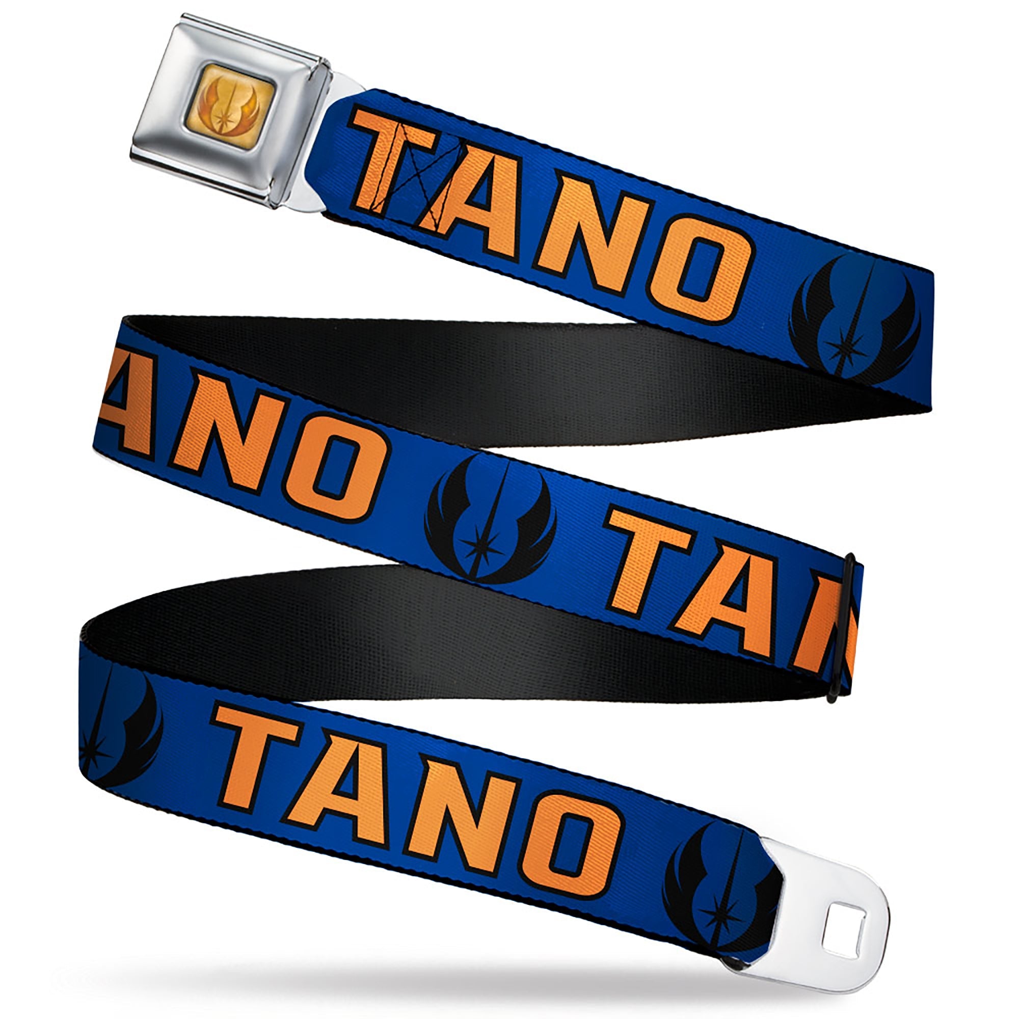 Star Wars Jedi Order Insignia Full Color Tans Seatbelt Belt - Star Wars Jedi Order Insignia/TANO Text Blues/Orange Webbing