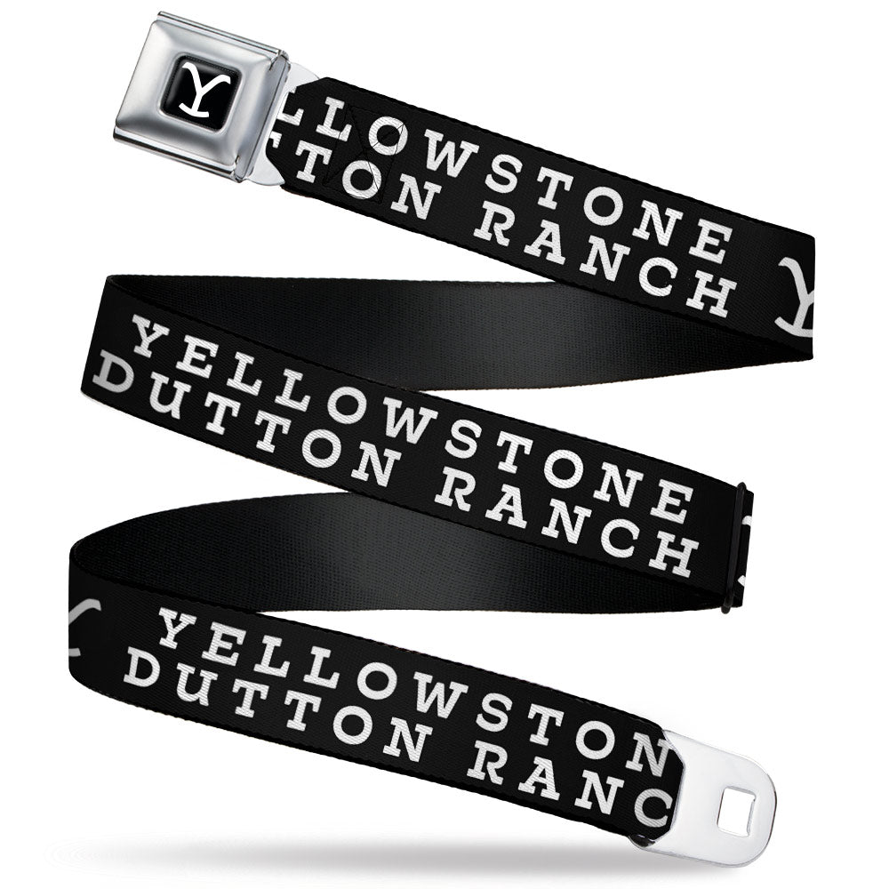 Yellowstone Y Logo Full Color Black/White Seatbelt Belt - YELLOWSTONE DUTTON RANCH and Logo Black/White Webbing