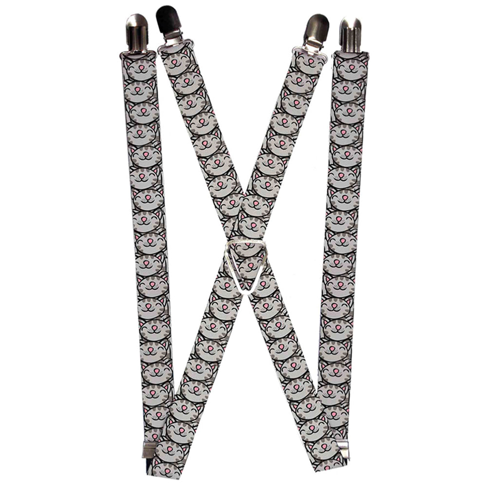 Suspenders - 1.0&quot; - Soft Kitty Face CLOSE-UP Gray