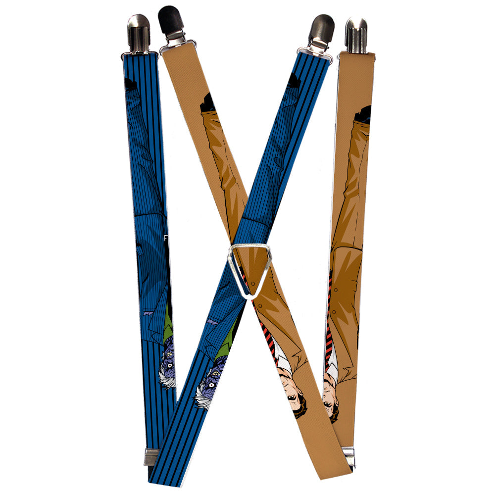 Suspenders - 1.0&quot; - Split Poses Harvey Dent Brown + Two-Face Pinstripe Blue Black